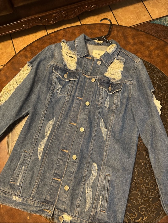 Jackets & Blazers - Distressed Blue Denim Jacket - Frayed Detail